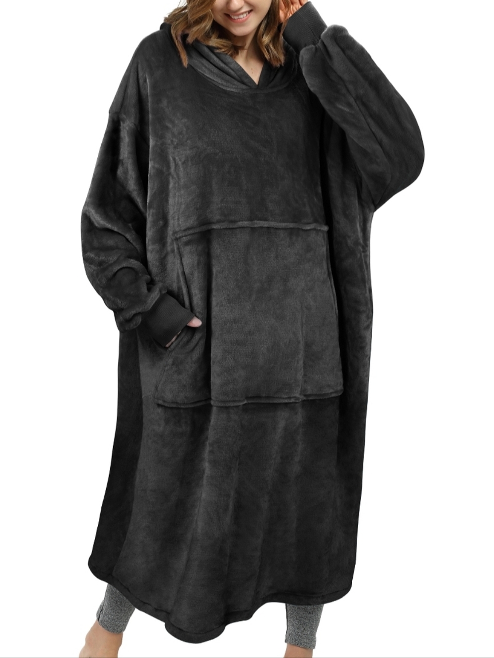 Catalonia Black Plush Hooded Oversized Wearable Blanket
